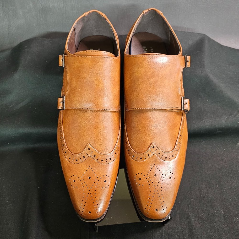 Baronero Oxford Shoes Double Monk Strap Buckle Leather Brown Men's Size 12